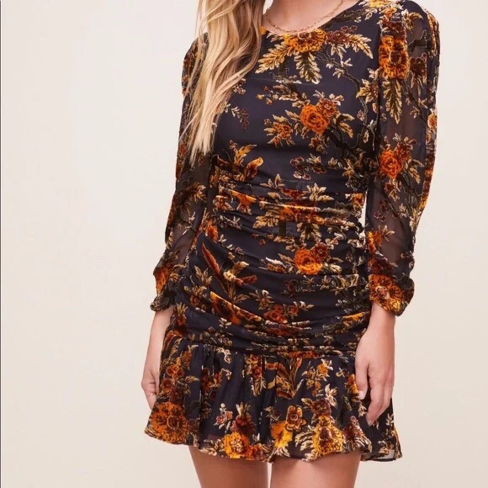 Astr Floral Print Dress - Black and Orange